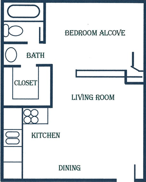 Studio / One Bath - 470 Sq.Ft.*
